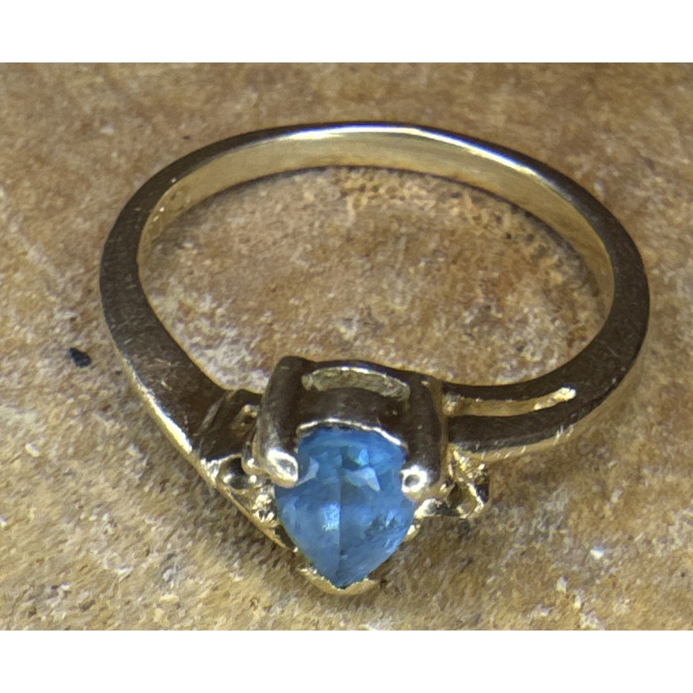 14KP 2.4g Yellow Gold Pear Aquamarine Ring Size-5 Signed DITTO